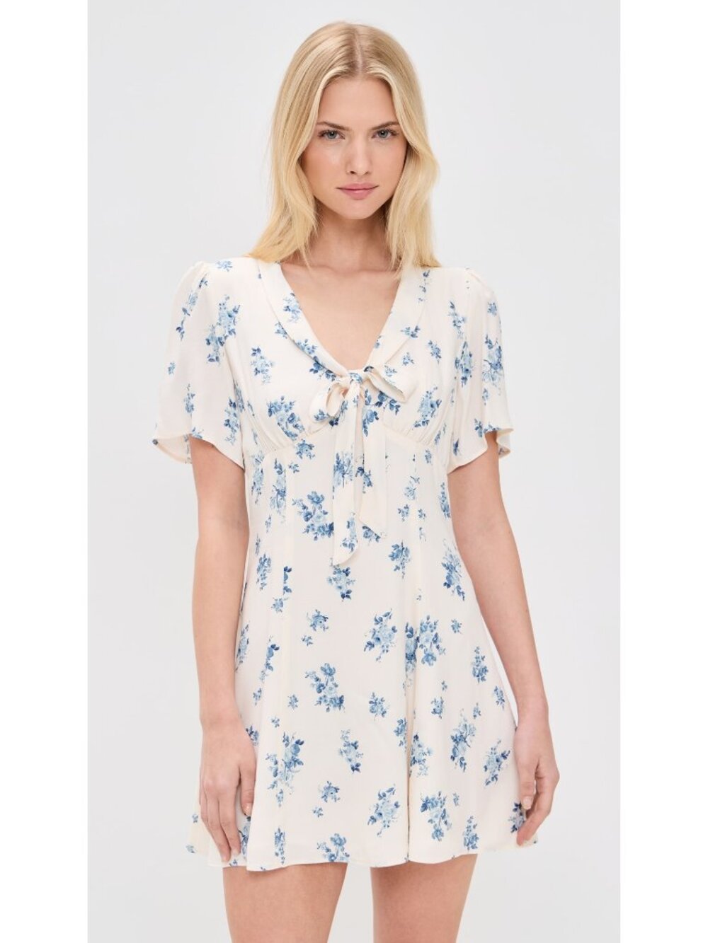 NWT Reformation Tyra Mini Dress Cream Blue Floral Size 6